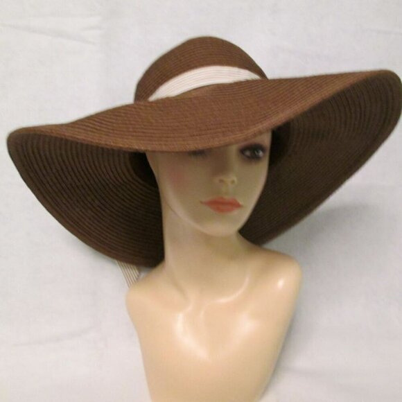 MARCUS ADLER Ribbon Tie Sun Hat-Brown-One Size-NWT - Picture 1 of 10